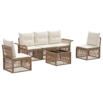 vidaXL Conjunto De Sof&aacute;s De Jard&iacute;n 6 Pcs Beige Rat&aacute;n Sint&eacute;tico Vidaxl