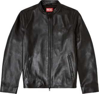 Diesel logo-embossed leather jacket - men - Calf Leather - 54 - Black