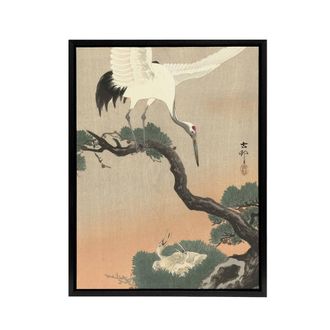 Artery8 Ohara Koson Crane On Pine Branch Framed Canvas Japanese Wall Art Print | Size: W24 x H32
