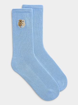Simons Womens Embroidered animal ribbed socks
