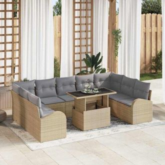 vidaXL Conjunto De Sof&aacute; De Jard&iacute;n 10 Pcs Beige Polirat&aacute;n Vidaxl