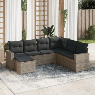 vidaXL Vidaxl - Set De Sof&aacute;s De Jard&iacute;n 7 Piezas Con Cojines Rat&aacute;n Pe Gris