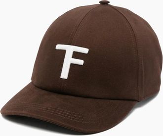 Tom Ford Mens CANVAS + SMOOTH LEATHER CAP - Brown - Size: M