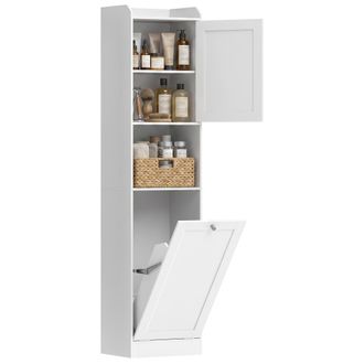 HOMCOM Homcom Mobile Bagno Bianco Con Cesto Biancheria Ribalta, Mensole