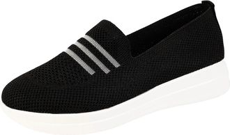 Generic Slip On Shoes Women Wide Fit Casual Walking Shoe Round Toe Lightweight Breathable Thick Bottom Comfortable Running Shoes Gym Workout Tennis Black