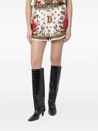 Farm Rio floral drawstring shorts - women - Linen/Flax/Viscose - S - Neutrals
