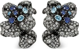 Anabela Chan Orecchini Bloomingdale in oro bianco 18kt con diamanti e zaffiri - Nero