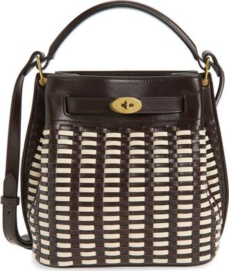 Mulberry Islington Woven Leather Bucket Bag in Ebony-Crumpet at Nordstrom