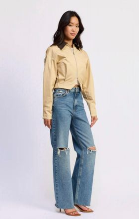 En Saison Cecilla Zip Up Jacket In Khaki Brown