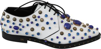Dolce & Gabbana White Leather Crystals Dress Broque Womens Shoes