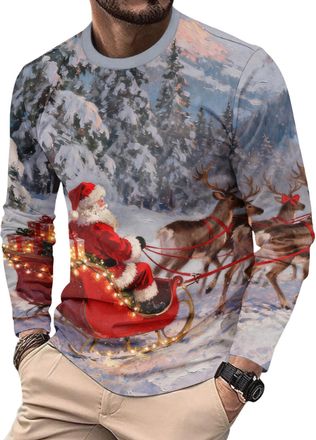 Generic Mens Christmas Long Sleeve T-Shirts Funny Xmas Holiday Printed Tops Vacation Christmas Shirt Crewneck Tees (UK, Alpha, L, Regular, Regular, 19)