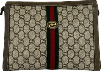 Gucci Brown Red Color Pvc Leather Clutch Bag Pouch (Pre-Owned)