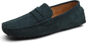 Generic Mens Loafers Genuine Leather Suede Vamp Penny Loafer Stitching Details Round Toe Lightweight Flexible Flat Heel Comfortable Prom Slip-on(Navy,10.5 UK)