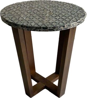 Wanderlust Deco Mesa auxiliar de madera y madreperla gris d36x40h cm