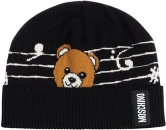 Moschino Accessoires, Dames, Zwart, ONE Size, Wol, Teddy Bear Beanie