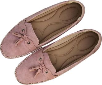 Generic Orthopedic Leather Shoes Lightweight Anti-Slip Breathable for Women, Ladies Moccasins Slip-On Comfy Suede Leather Penny Loafer (6.5,Pink)