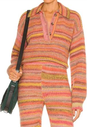 Something Navy Striped Polo Sweater In Pink Combo