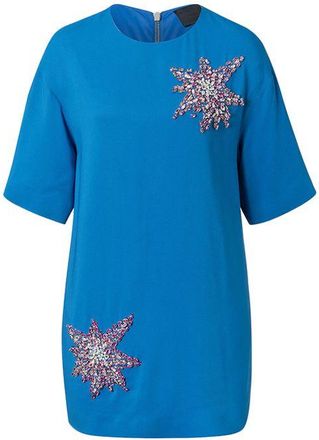 Philipp Plein Blue Crepe Boom Boom Embellished Tunic Dress Size M