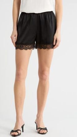 NSR Lace Trim Satin Shorts in Black at Nordstrom Rack, Size X-Small