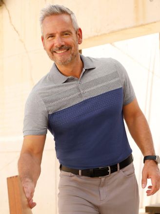 Marco Donati Kurzarmshirt MARCO DONATI Kurzarm-Poloshirt, Herren, Gr. 44/46, grau, rauchblau, meliert, 67% Baumwolle, 33% Polyester, bedruckt, gemustert, mehrfarbi