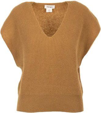 KANGRA Kameel Sweater Vest Gesloten - Dames - V-hals truien - Bruin - M - Truien & Vesten