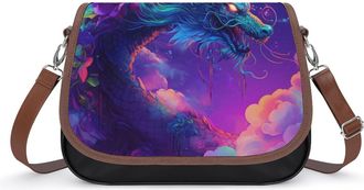 Generic Dragon with Flowers Moon Night Small Womens Crossbody Bags Shoulder Handbag with Adjustable Strap for Travel