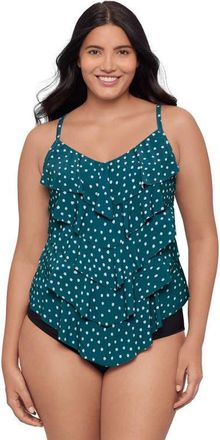 Trimshaper Rachel 5 Tier Ruffle Plus Size Tankini Swimsuit Top in Sea Stones Peacock at Nordstrom, Size 22W