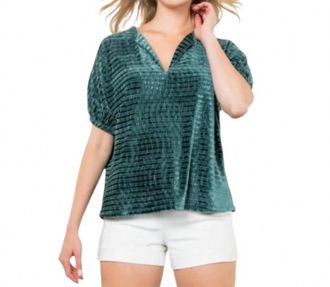 THML Clothing V Neck Velvet Top In Green