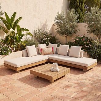 Maisons du monde Conjunto de exterior de 6 plazas de acacia maciza, aluminio y tela beige