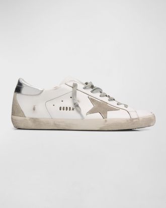 Golden Goose Mens Super-Star Metal-Logo Leather Low-Top Sneakers