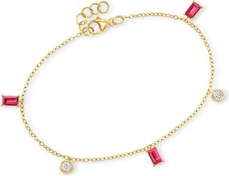 RS Pure by Ross-Simons Lab-Grown Ruby and. Lab-Grown Diamond Station Bracelet in 18kt Gold Vermeil