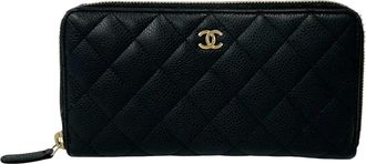 Chanel Black Grained Calfskin Long Wallet (Bi-Fold) (Pre-Owned)