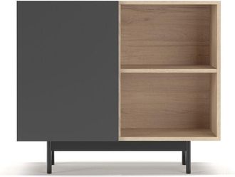 HERDASA Aparador Bajo En Melamina, Colecci&oacute;n Printed (601-2), Con 1 Puerta, En Roble Y Grafito