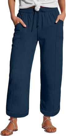 Generic Women Linen Trousers with Pockets Solid Color Pants Ladies Loose Fit Casual Linen Wide Leg Pants Lounge Tracksuit Bottoms Yoga Jogging Gym Casual Loun