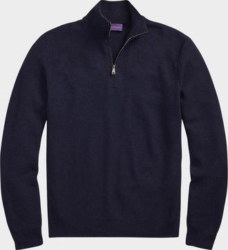Ralph Lauren Purple Label Piqu&eacute;-Knit Wool Quarter-Zip Sweater