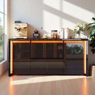 OEM Buffet - Mueble De Tv Negro Lacado 160cm - Led 7 Colores - 4 Puertas - 2 Cajones - Dise&ntilde;o Contempor&aacute;neo