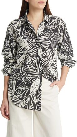 Frame Denim The Oversize Palm Print Cotton & Silk Button-Up Shirt in Noir Multi at Nordstrom Rack, Size X-Small