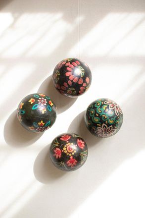 Kalalou Set Of Four Hand-Painted Wooden Spheres