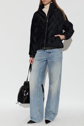 Emporio Armani Down Jacket With A Velvet Finish, Womens, Black