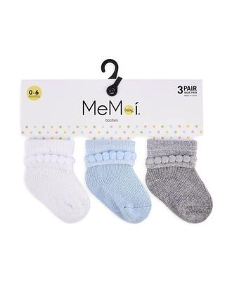 MeMoi Baby Bootie Cotton Blend Socks 3 Pack in White Blue Gray Heather at Nordstrom, Size 6-12M