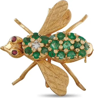 Luxury Bazaar Vintage 18K Yellow Gold Diamond, Emerald, and Garnet Bug Brooch MF13-071626