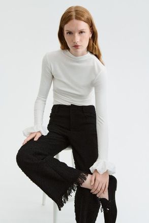 H&M Textured Trousers in Black at Nordstrom, Size 18