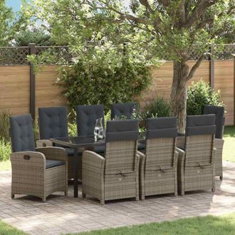 vidaXL Conjunto De Comedor De Jard&iacute;n 9 Pcs Gris Rat&aacute;n Sint&eacute;tico Vidaxl