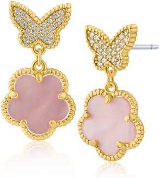 Kenneth Jay Lane Cubic Zirconia Pav&eacute; Butterfly Clover Drop Earrings in Pink/gold at Nordstrom Rack