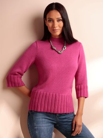 Heine Stehkragenpullover HEINE Pullover, Damen, Gr. 36, pink (fuchsia), 50% Viskose, 28% Polyester, 22% Polyamid, unifarben, Pullover Stehkragenpullover