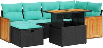 vidaXL Juego Sof&aacute; Jard&iacute;n 7 Piezas Con Cojines Marr&oacute;n Poli Rat&aacute;n Acacia Vidaxl