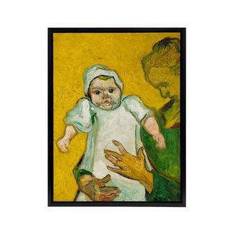 Artery8 Madame Roulin & Her Baby Van Gogh Black Framed Canvas Wall Art in Yellow | Size: W24 x H32