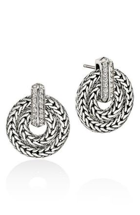 John Hardy Icon Link Diamond Pav&eacute; Frontal Hoop Earrings in Silver at Nordstrom