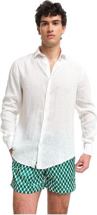 Peninsula Casual Shirts, male, White, Size: 2XL White Linen Beach Shirt