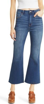 Hidden Jeans Happi Raw Hem High Waist Crop Flare Jeans in Dark Wash at Nordstrom, Size 24